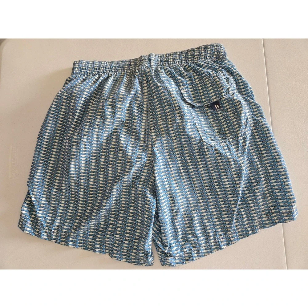 Boggi Milano Mens Blue Fish Print Swim Trunks Made in Italy Size M Mesh Lined‎
